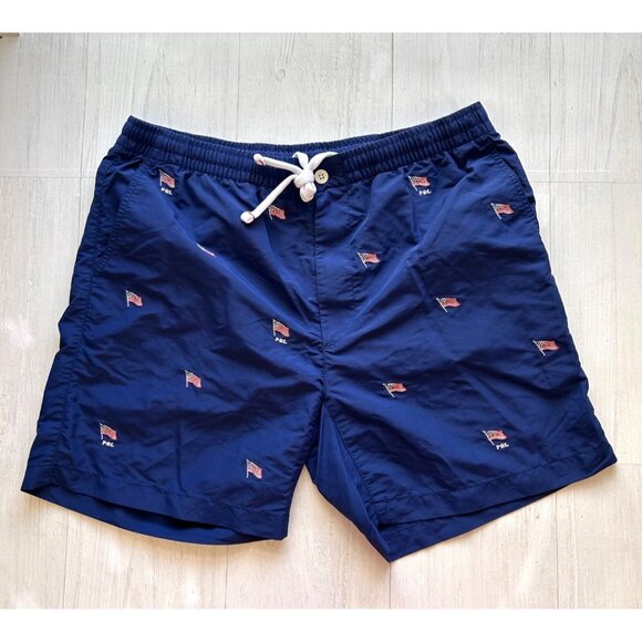 Polo Ralph Lauren Men's Larger Navy Swim Trunks Embroidered American Flag Print - Picture 12 of 12